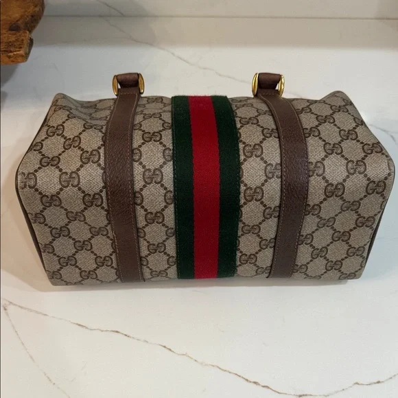 Vintage Gucci Monogram Canvas Bag with Red and Green Accent - Picture 5 of 15